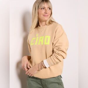 Clare V. Le Drop Sweatshirt 'CIAO' Print Sand Color | L